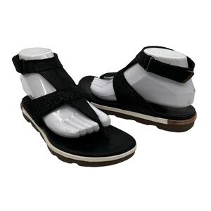 Sorel Black Toperda Ankle T-Strap Adjustable Ankle Strap Sandals Size 8 Women's